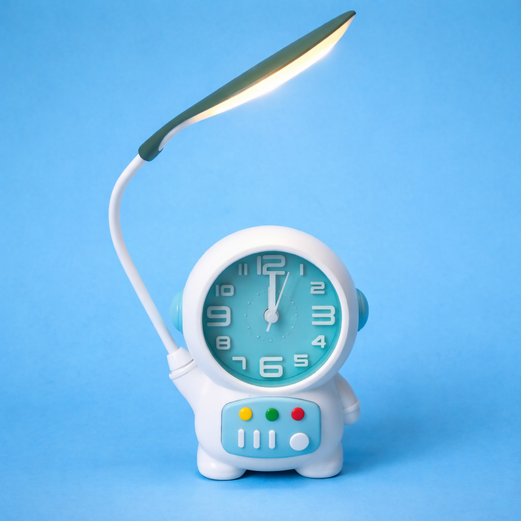 Astronaut Table Lamp with Clock for Kids Study Desk & Bedroom