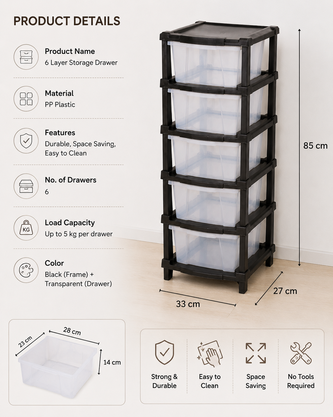6-layer Modular Plastic Drawer Storage Cabinet