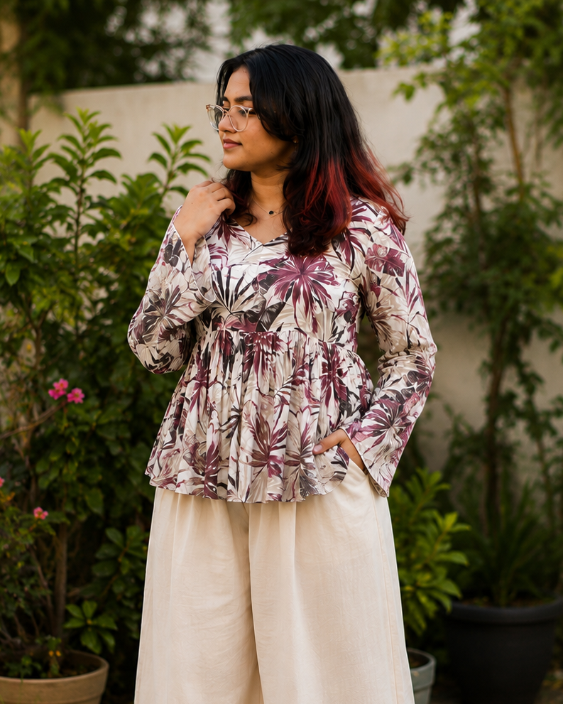 Maroon Floral Peplum Top