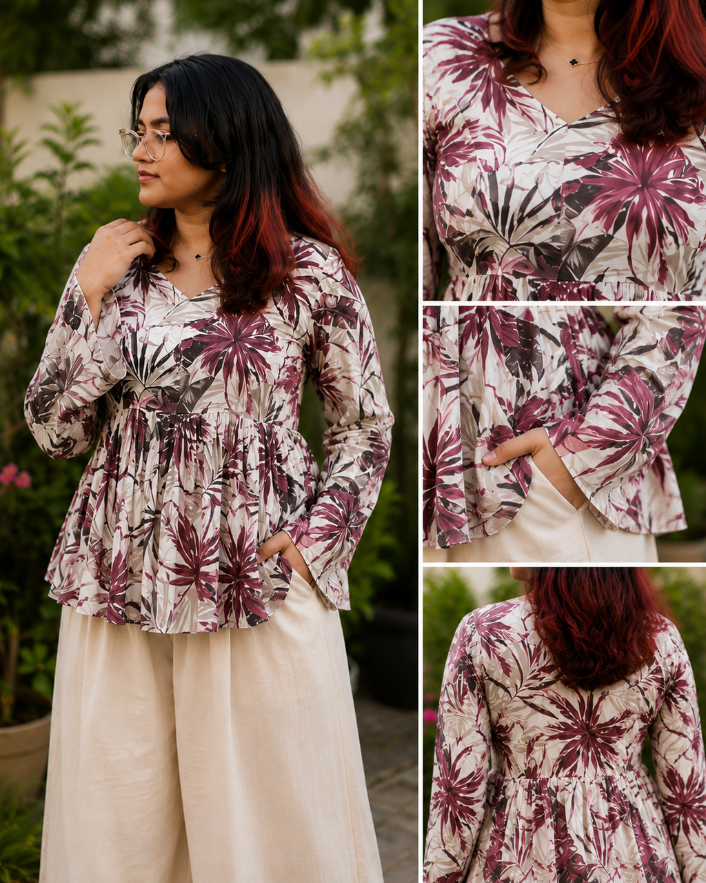 Maroon Floral Peplum Top