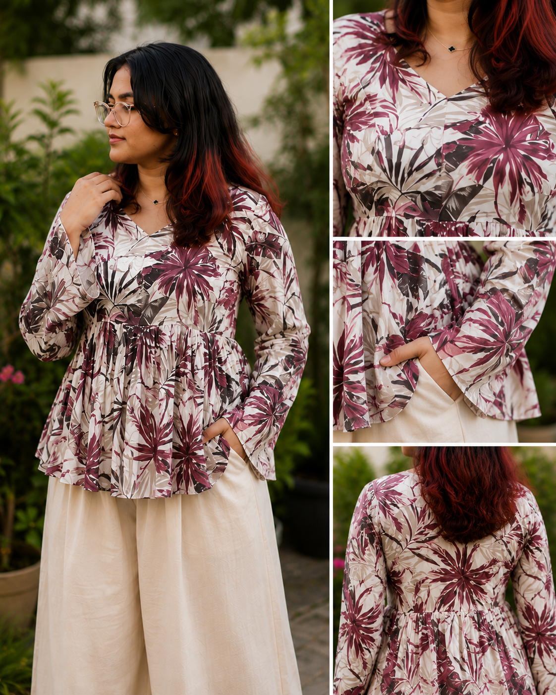Maroon Floral Peplum Top