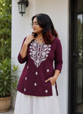 Maroon Embroidered Floral Straight Kurti