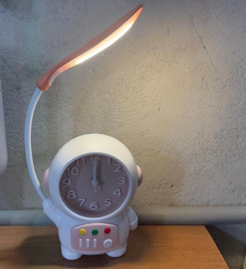 Astronaut Table Lamp with Clock for Kids Study Desk & Bedroom