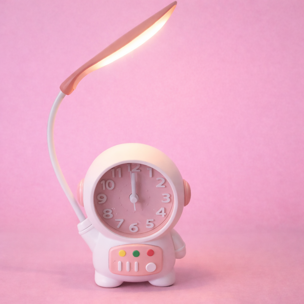 Astronaut Table Lamp with Clock for Kids Study Desk & Bedroom