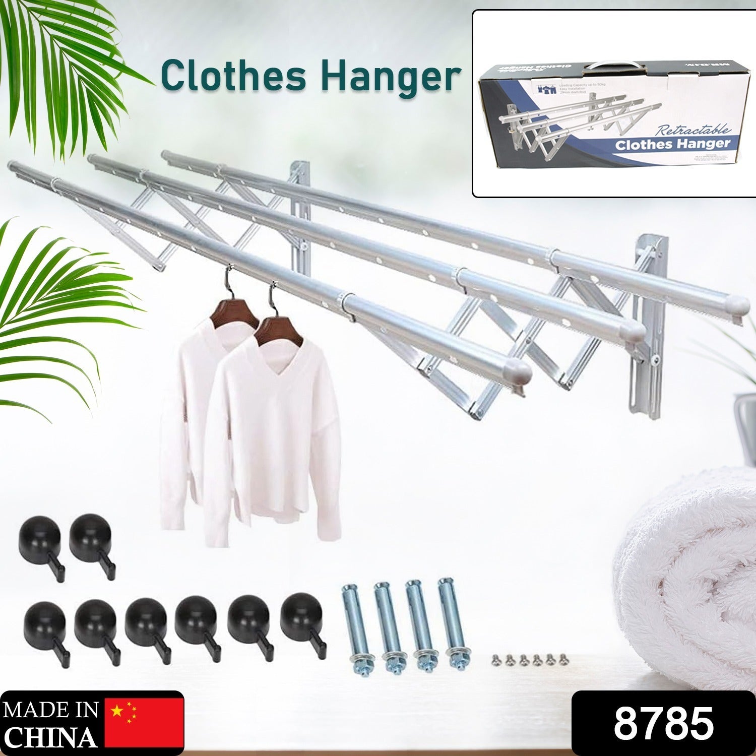 8785 Clothes Rail Rack Clothes Drying Racks Airer Clothes Drying Rack Wall Mounted Clotheshorse Clothes Airer Washing Cloth Line Extendable Fold Towel Rack Bar For Bathroom Indoor Outdoor